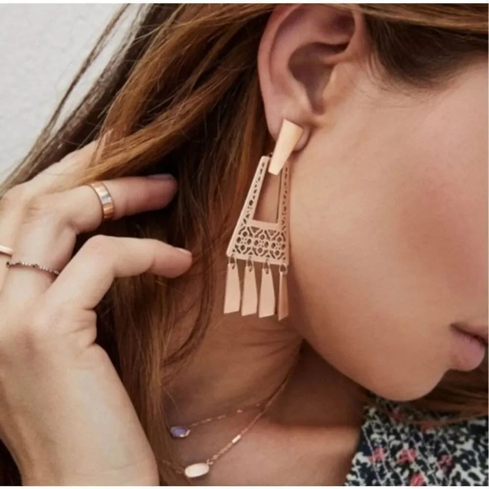 Kendra Scott Kase Fringe Earrings Filigree Gold Tone $98 - Picture 2 of 4